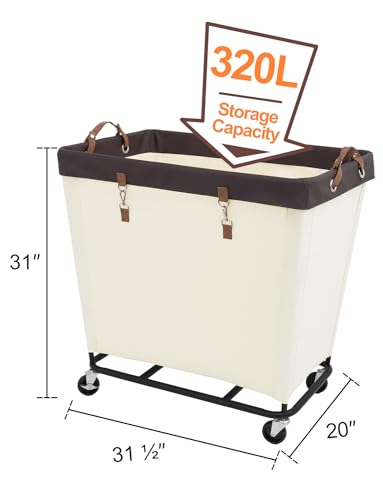 Beige 320L Laundry Basket with Wheels - Rolling Hamper for Clothing