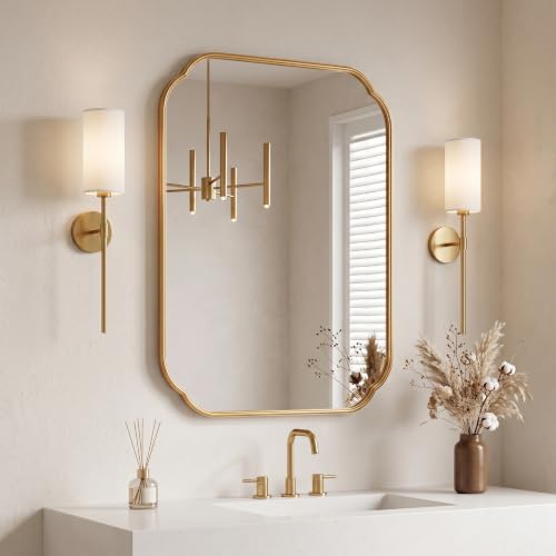 Gold Scalloped Bathroom Mirror - 36x24 Inch Rust-Proof Metal Frame - Variation: Gold / 36"L x 24"W