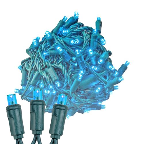 Novelty Lights Teal 25ft LED Christmas String Lights, 50 LEDs, IP55, UL Listed, Dimmable, Connectable, Green Wire
