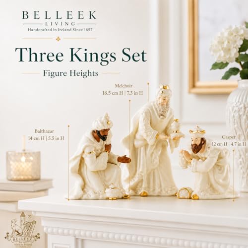 Belleek Living 3 Kings Set - 7.3 Inch Fine China Nativity Figures - Made in Ireland