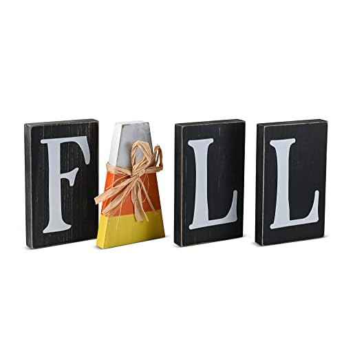 Ornativity Wooden Fall Shelf Blocks - Rustic Autumn Wooden Painted Candy Corn Centerpiece Shelf Sitters Farmhouse Mantel Shelves and Tabletop Home Decorations Candycane Ornament Decor Set 5.9"