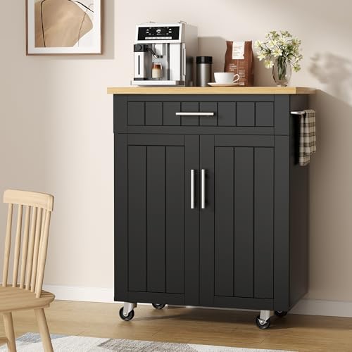 Shintenchi Kitchen Island Cart with Storage & 26 Inch Black Rolling Microwave Table