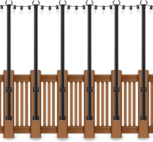AHRLHR 6 Pack 5FT Outdoor String Light Poles with Fixing Clips, Adjustable Metal Garden & Deck Lighting Supports
