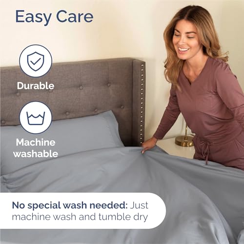 Split King Bed Sheet Set with 4 Pillowcases - Breathable Cooling Microfiber - Steel Blue, 7 Pieces