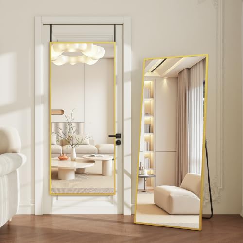 Antok Full Length Over The Door Mirror 58x21in Shatterproof Glass Wall Mount Gold Frame