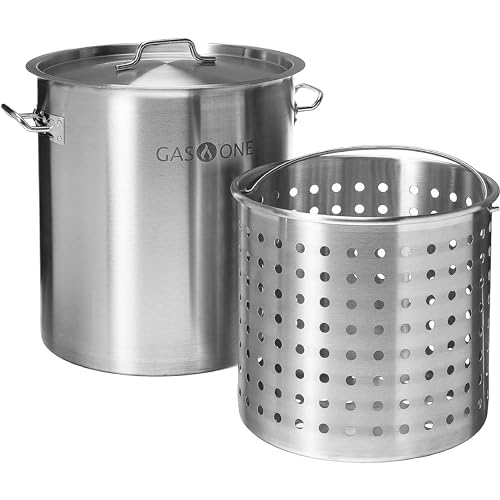 Gas One 36QT Stainless Steel Stockpot with Lid & Basket - Heavy-Duty Kitchen Cooking