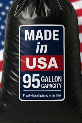 MaxiMite 95-96 Gallon Heavy-Duty Black Trash Bags Pack of 50, 1.5 Mil Thick