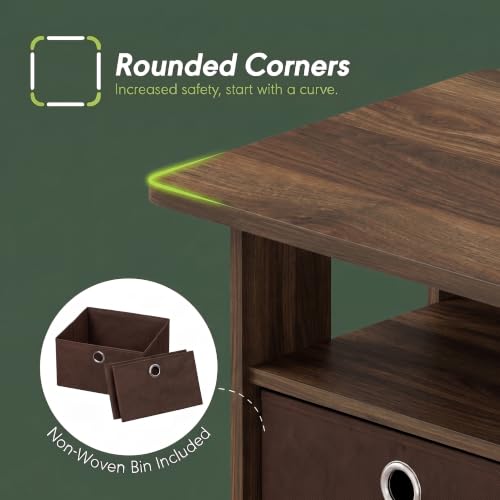 Furinno Andrey Coffee Table with Bin Drawer - Columbia Walnut/Dark Brown, 2 Bins