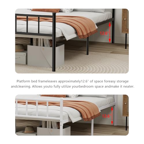 WJORATA Black Twin Size Metal Platform Bed Frame with Headboard & Storage