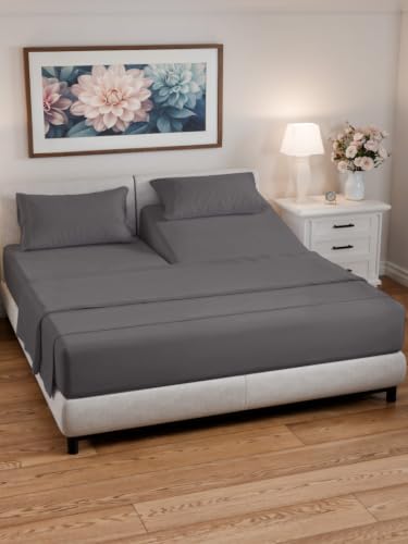 Flex Top Split King Sheet Set - Soft & Breathable Dark Grey - 4 Piece