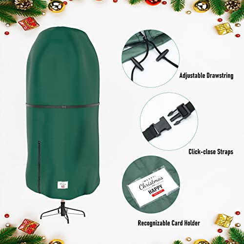9 ft Green Christmas Tree Cover with Adjustable Straps, Upright Storage Bag with Zipper & Drawstring
