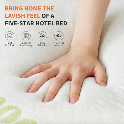 Sweetcrispy Full Size Cooling Bamboo Mattress Topper with Deep Pockets - White & Green
