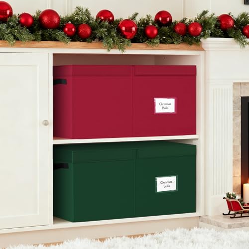 StorageRight Red Christmas Ornament Storage Box with 8 Trays & Adjustable Dividers