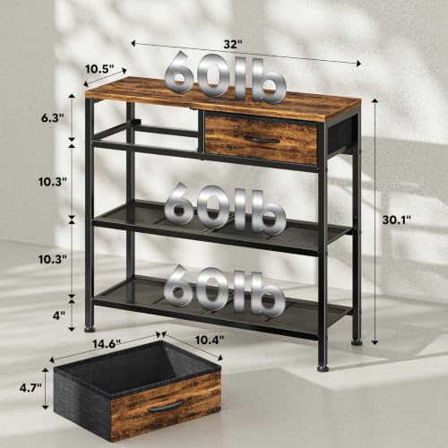 Narrow 32-Inch Console Table with 2 Fabric Drawers, Multi-Use Sofa & Entryway Table
