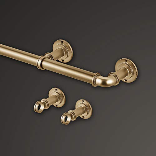 MODE Industrial Gold Curtain Rod 76-144 Inches for Darkening Windows, Adjustable Fit