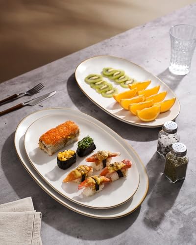 Famiware Serving Platters Set of 3 - Oval Vanilla White with Wave Design