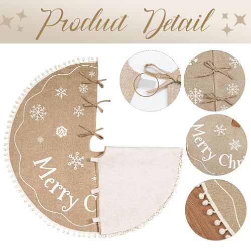 AerWo 48 Inch Burlap Christmas Tree Skirt with Snowflake Pattern – Brown