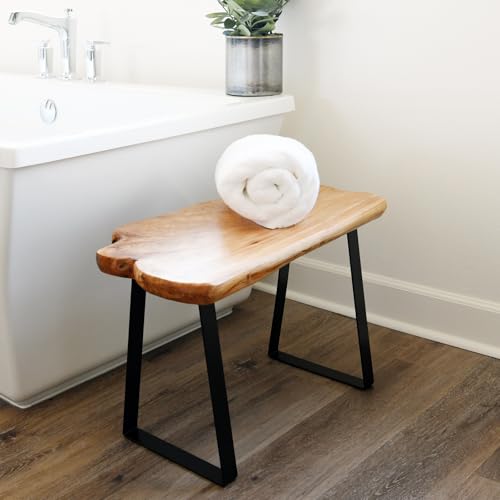 WELLAND Live Edge Cedar Entryway Bench with Metal Legs, 28" Cedar Bench