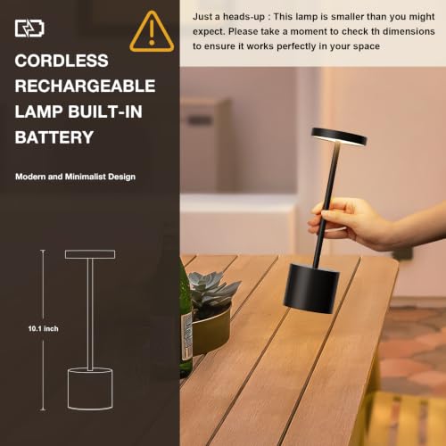 Black Cordless Rechargeable Table Lamp Set of 2 - 4000mAh Battery, Touch Dimmable, Portable LED Lighting