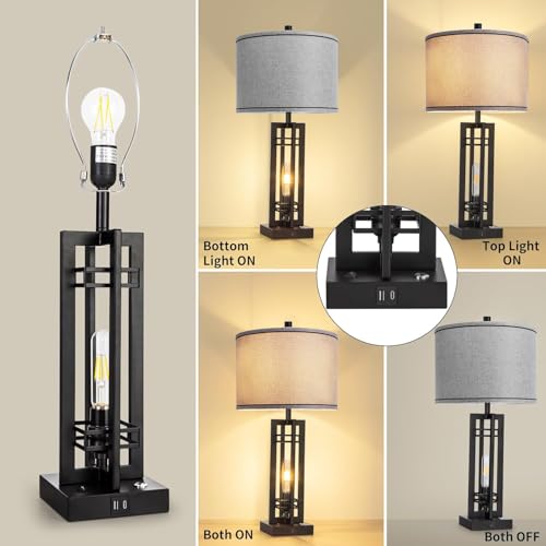 Vikdio 27-Inch Farmhouse Table Lamps Set of 2 with Gray Round Shade & Touch Control