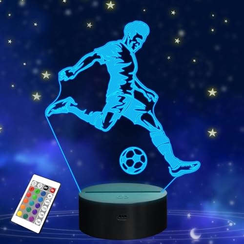 Soccer Night Light, 3D Optical Illusion Lamp for Soccer Fan, Idea Birthday Xmas Gifts for Sport Fan Boys Girls with Remote Control 16 Color Change + Dim Function + 4 Flash Mode
