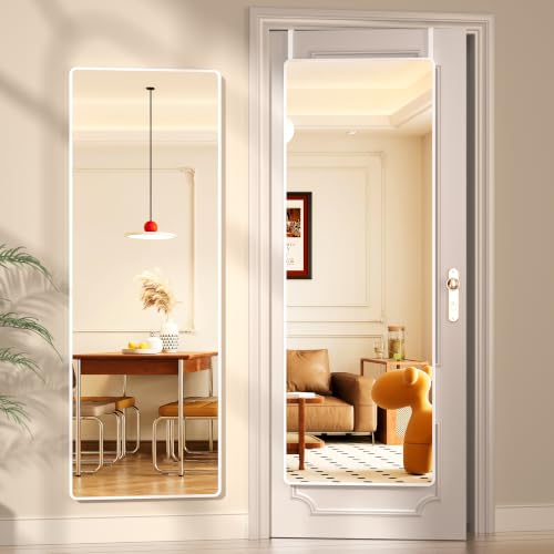 Hasipu Full Length Wall Mirror 56x16 Inch White Over The Door Hanging Mirror for Bedroom & Living Room