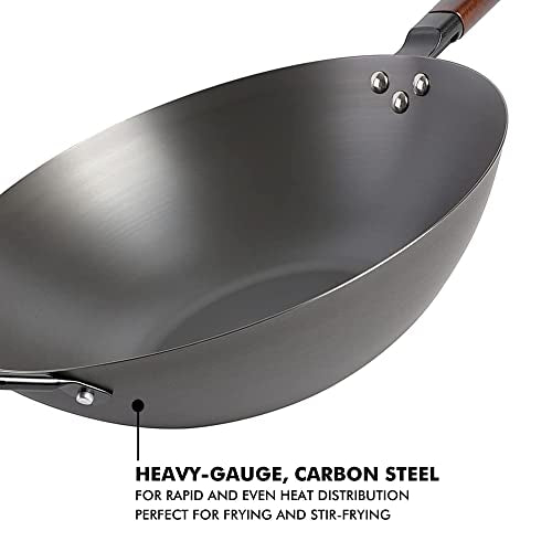 Babish 14-Inch Carbon Steel Flat Bottom Wok Pan for Stir Fry & Induction