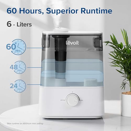 Levoit Ultrasonic Top Fill Humidifier with 6L Tank & Knob Control - Gray