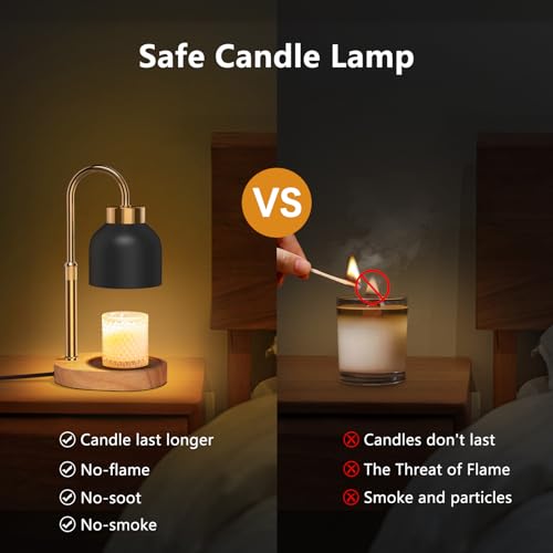 Black Candle Warmer Lamp with Timer & Dimmer, Adjustable Height & Brightness