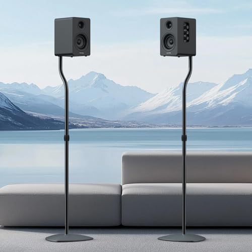 Adjustable Speaker Stands Pair - Universal Satellite & Bookshelf Speakers, 28-38 Inches, Home Theater Audio Support