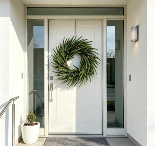 21-inch Norfolk Pine Wreath Christmas Front Door Decor - Real Touch & Pinecones