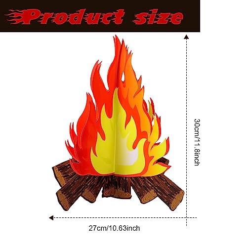 Boao 6 Set Fake Fire Fake Flame Camping Decoration 3D Cardboard Campfire Centerpiece Artificial Flames Campfire Party Decoration for Camp Bachelorette Party Supplies(Yellow Orange)