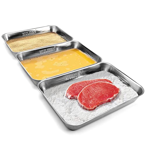 HULISEN Large Stainless Steel Breading Trays Set of 3, Non-Slip Interlocking Design