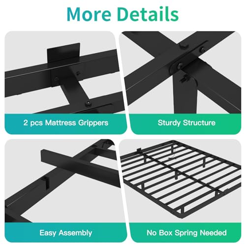 Queen Size Floating Bed Frame with RGB LED Lights & Charging Station - Modern Metal Platform Bed, No Box Spring Needed, Easy Assembly