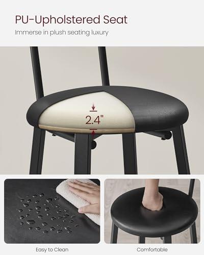 VASAGLE Rustic Brown & Black Set of 2 Bar Stools - 29.7 Inch Modern Kitchen Chairs