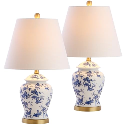 JONATHAN Y Penelope Set of 2 Blue/White Ginger Jar LED Table Lamps, 22"