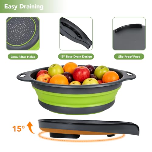 Multicolor Collapsible Kitchen Colander Set with Self-Draining Base – 3QT, 4QT, 5QT