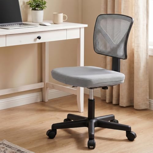 Small Armless Mesh Office Chair with Wheels, Adjustable Support