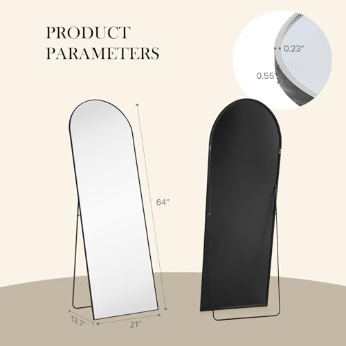 Arched Full Length Floor Mirror 16x59 Inch with Stand - Black