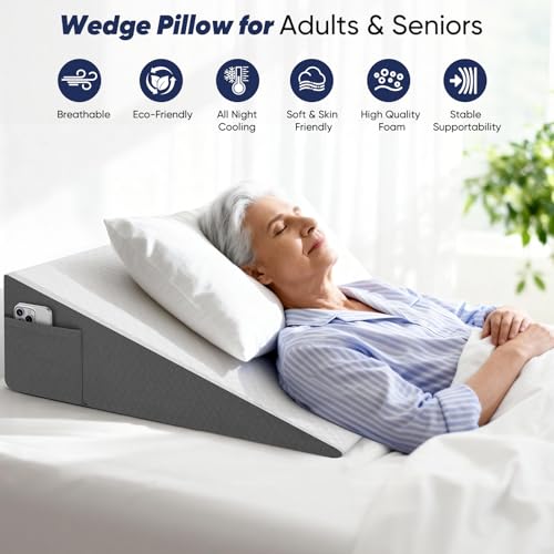 24x24x8 Inch Bed Wedge Pillow for Sleeping & Resting, Memory Foam Support, Cooling Cover