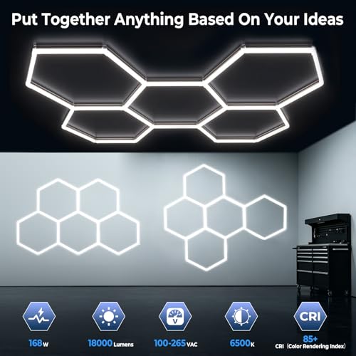 Gardencoin Hexagon LED Garage Light 5 Pack 168W 18000LM 6500K Professional Workshop Lighting