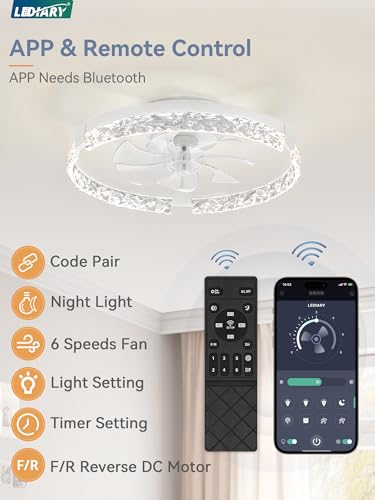 20-Inch Low Profile Ceiling Fan with Lights, Remote & App Control - White, Reversible Motor