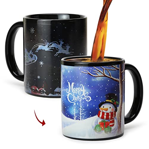 Xma Snowman Blue Color Changing Mug 12oz - Holiday Christmas Gift Box for Women Men Kids
