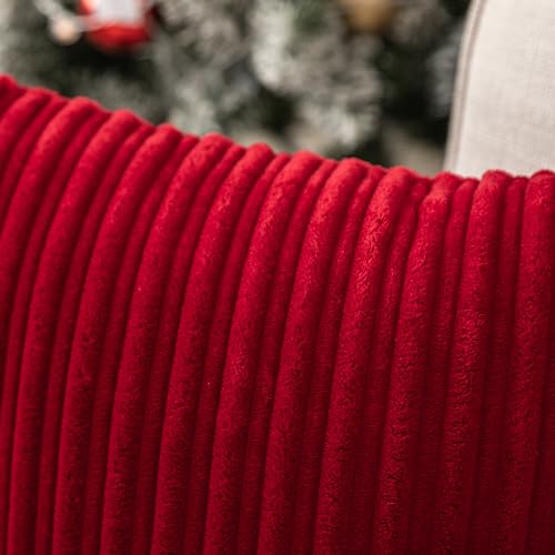 UGS UGASA Christmas Super Soft Plush Corduroy Pillow Covers Velvet Rectangular Striped Decor Cushion Cases for Livingroom/Couch, 1 Piece, 12"x20"(30x50cm), Burgundy