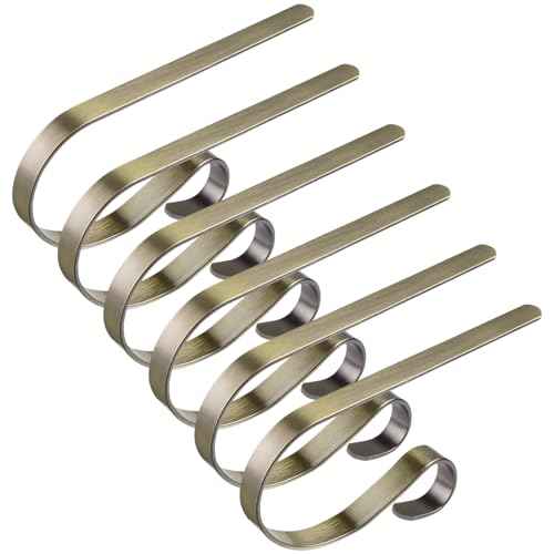 Edoneery Christmas Stocking Holders for Fireplace Mantle with Separate Double-Sided Tapes, 6 Pack Adjustable Non-Slip Metal Stocking Hangers for Mantel Xmas Party Decorations,Bronze