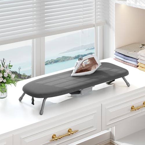 KINGBOARD Black Folding Tabletop Ironing Board with Iron Holder, 12x32 Inches
