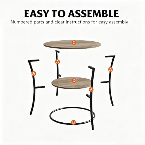 WLIVE Light Grey 2-Tier Round End Table Steel Frame Small Space Living Room Nightstand