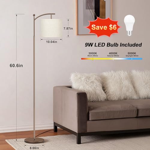60-Inch Floor Lamp with Adjustable Shade & 3 Color Temperatures - Brown & Beige Variation