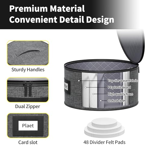 8-Piece Quilted China Storage Set with Felt Dividers - Grey