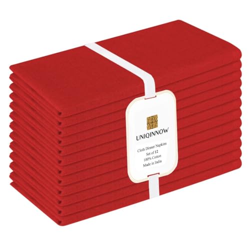 UNIQINNOW Red Cotton Cloth Dinner Napkins Set of 12 - 17x17 Inch, Washable & Durable